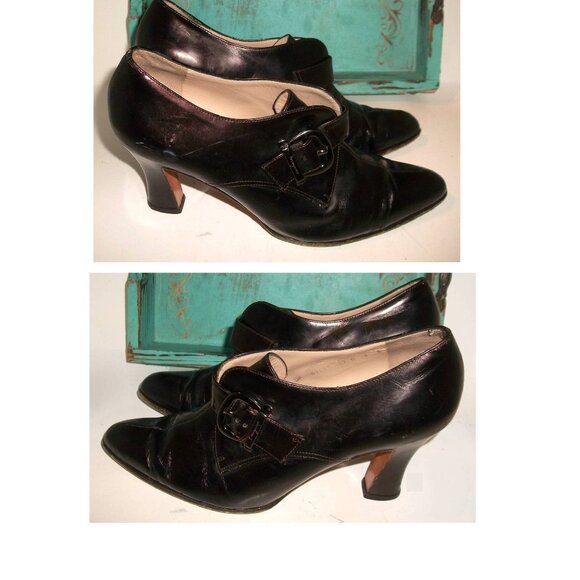 Rare Style Vintage Salvatore Ferragamo Black Leather Heels 8C - Picture 6 of 14